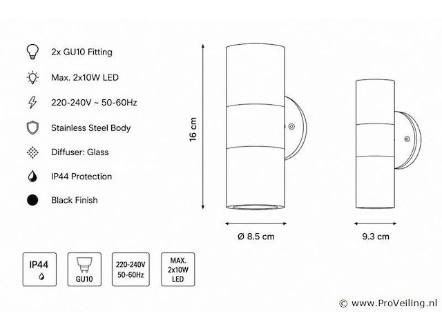 4 x buiten wandlamp up & down – 2xgu10 – mat chroom – ip44 – manolya-2 - afbeelding 4 van  5