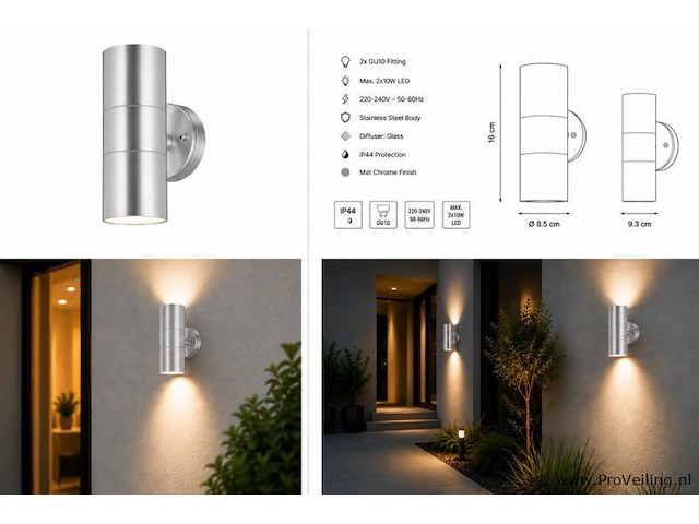 4 x buiten wandlamp up & down – 2xgu10 – mat chroom – ip44 – manolya-2 - afbeelding 5 van  5