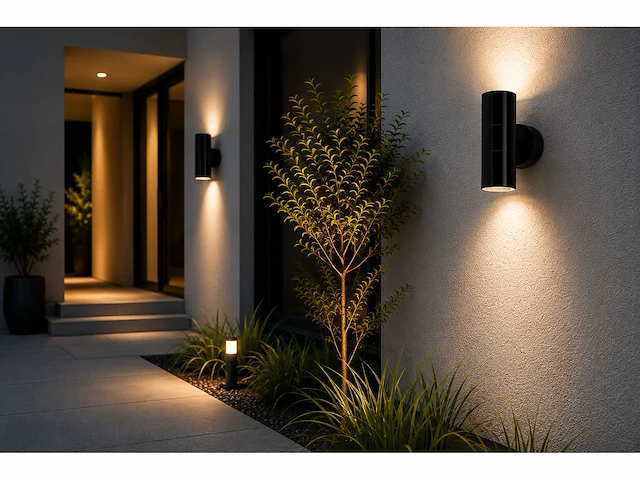 4 x buiten wandlamp up & down – 2xgu10 – zwart – ip44 – manolya-2 - afbeelding 12 van  15