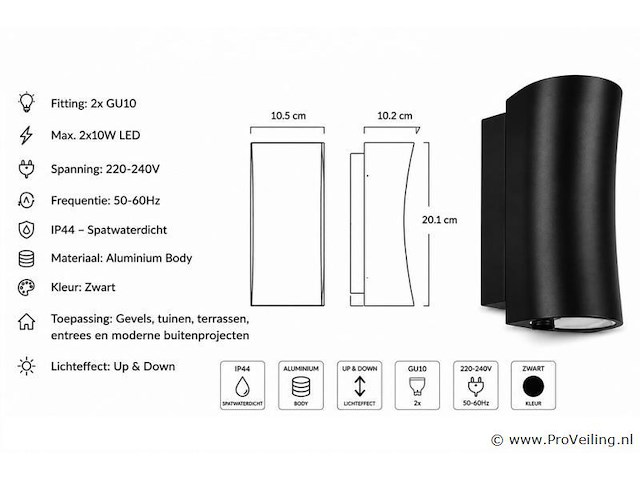 4 x buiten wandlamp up & down – gu10 – zwart – ip44 – safari - afbeelding 4 van  5