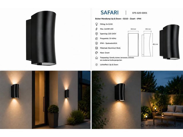 4 x buiten wandlamp up & down – gu10 – zwart – ip44 – safari - afbeelding 5 van  5