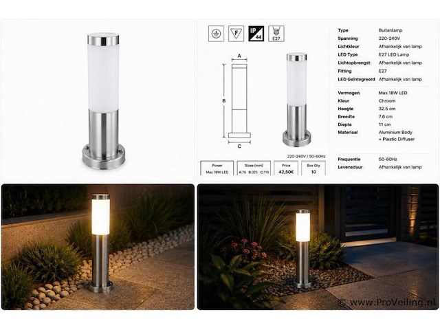 4 x buitenlamp tuinpaal – e27 – chroom – ip44 – 325mm – defne-3 - afbeelding 5 van  5