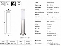 4 x buitenlamp tuinpaal – e27 – chroom – ip44 – 500mm – defne-4 - afbeelding 4 van  5