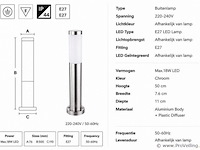 4 x buitenlamp tuinpaal – e27 – chroom – ip44 – 500mm – defne-4 - afbeelding 4 van  5