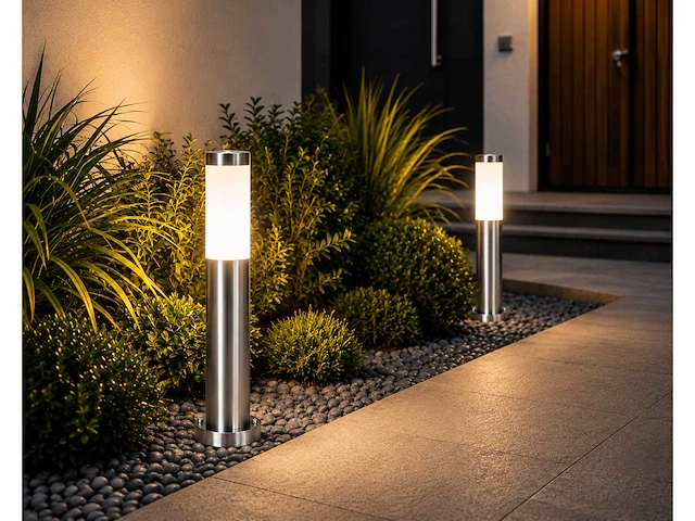 4 x buitenlamp tuinpaal – e27 – chroom – ip44 – 500mm – defne-4 - afbeelding 1 van  15