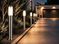 4 x buitenlamp tuinpaal – e27 – chroom – ip44 – 800mm – defne-5 - afbeelding 1 van  5