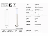 4 x buitenlamp tuinpaal – e27 – chroom – ip44 – 800mm – defne-5 - afbeelding 10 van  15