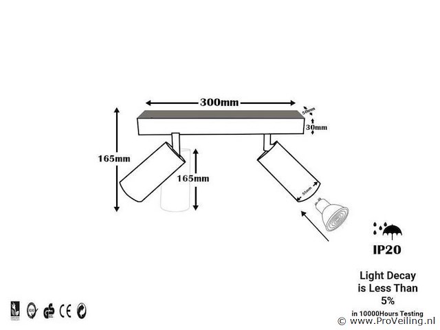 4 x gu10 opbouwspot armatuur – 2 draaibare spots – ip20 – zwart - afbeelding 4 van  4