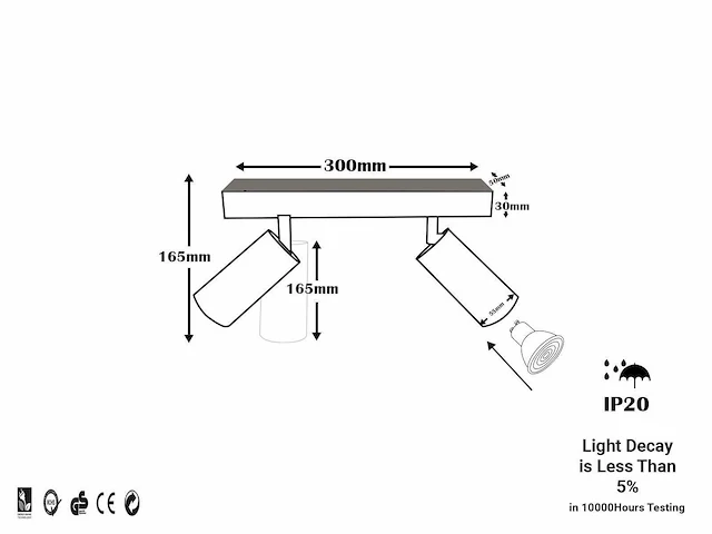 4 x gu10 opbouwspot armatuur – 2 draaibare spots – ip20 – zwart - afbeelding 4 van  4