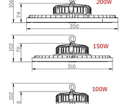4 x highbay ufo 200w - pro design smd - dimbaar - koud wit 6500k - afbeelding 8 van  9