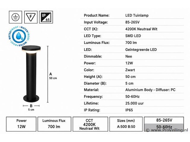 4 x led buiten sokkel lamp – 12w – 4200k neutraal wit - zwart – ip65 – dexter-3 - afbeelding 4 van  5