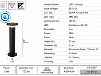 4 x led buiten sokkel lamp – 12w – 4200k neutraal wit - zwart – ip65 – dexter-3 - afbeelding 4 van  5