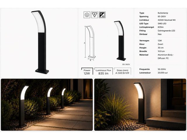 4 x led buiten sokkel lamp – 12w – 4200k neutraal wit - zwart – ip65 – prestige-2 - afbeelding 5 van  5