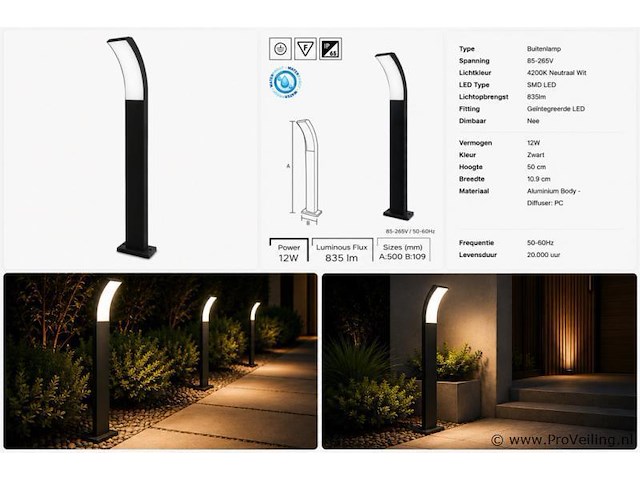 4 x led buiten sokkel lamp – 12w – 4200k neutraal wit - zwart – ip65 – prestige-3 - afbeelding 5 van  5