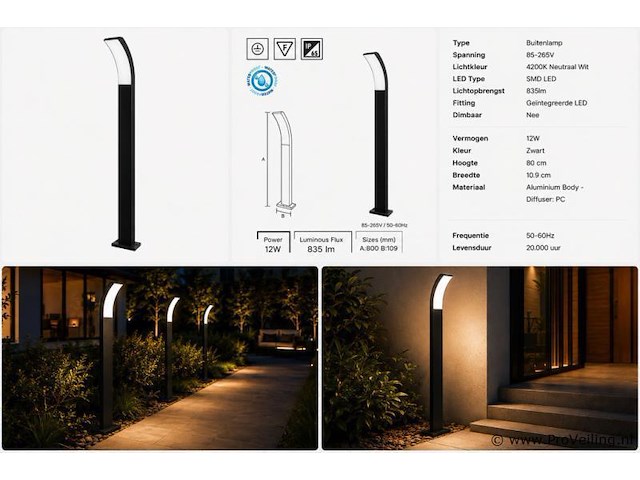 4 x led buiten sokkel lamp – 12w – 4200k neutraal wit - zwart – ip65 – prestige-4 - afbeelding 5 van  5