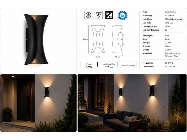 4 x led buiten wandlamp – 10w – 4200k neutraal wit - zwart – ip65 – marvel-10 - afbeelding 5 van  5
