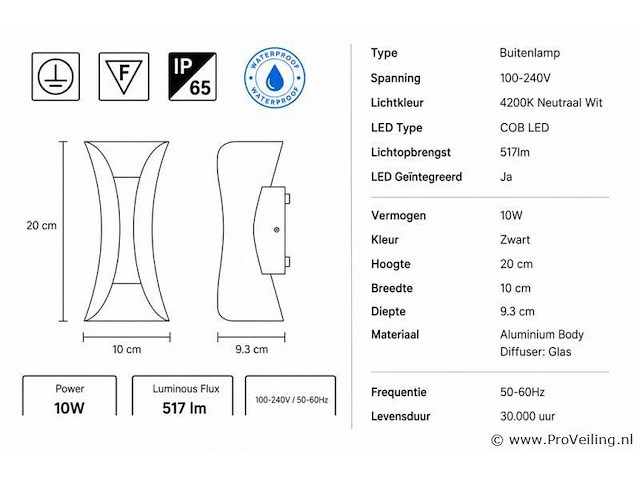 4 x led buiten wandlamp – 10w – 4200k neutraal wit - zwart – ip65 – marvel-10 - afbeelding 4 van  5