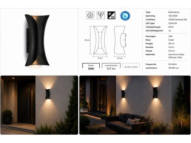 4 x led buiten wandlamp – 10w – 4200k neutraal wit - zwart – ip65 – marvel-10 - afbeelding 5 van  5