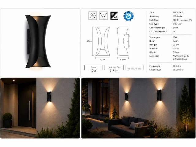 4 x led buiten wandlamp – 10w – 4200k neutraal wit - zwart – ip65 – marvel-10 - afbeelding 2 van  15