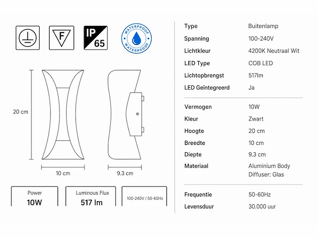 4 x led buiten wandlamp – 10w – 4200k neutraal wit - zwart – ip65 – marvel-10 - afbeelding 10 van  15