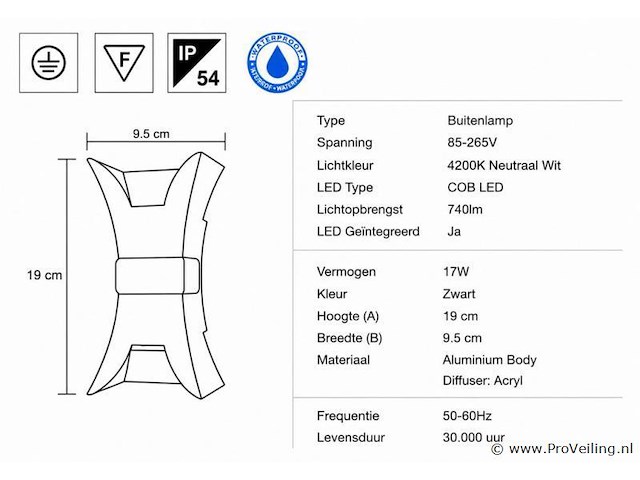 4 x led buiten wandlamp – 17w – 4200k neutraal wit - zwart – ip54 – viper - afbeelding 4 van  5