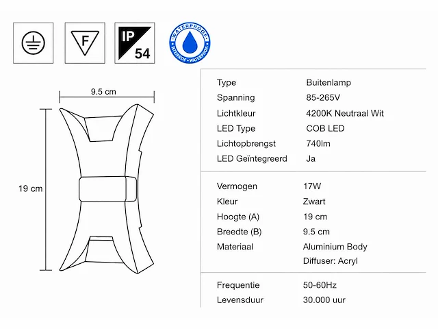 4 x led buiten wandlamp – 17w – 4200k neutraal wit - zwart – ip54 – viper - afbeelding 6 van  15
