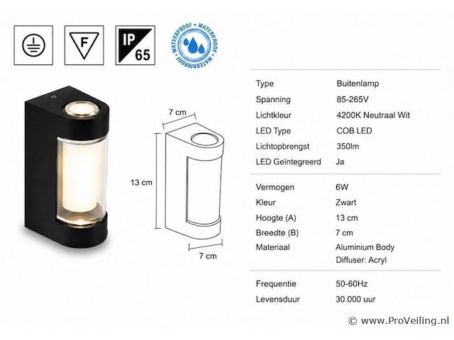 4 x led buiten wandlamp – 6w – 4200k neutraal wit - zwart – ip65 – vector-6 - afbeelding 4 van  5