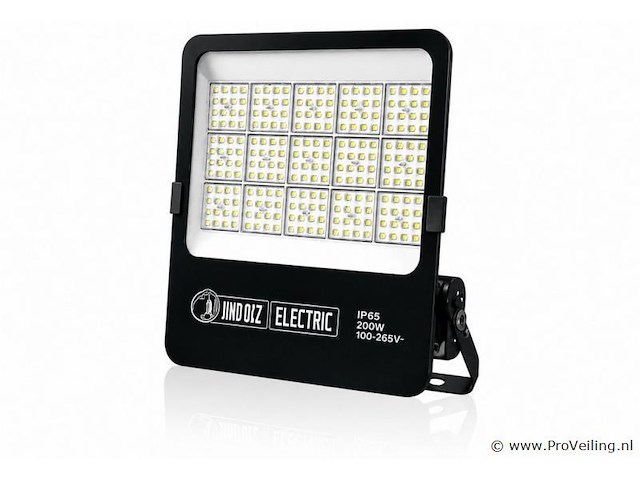 4 x led floodlight 200w – 6400k koud wit - zwart – ip65 – borneo-200 - afbeelding 2 van  5
