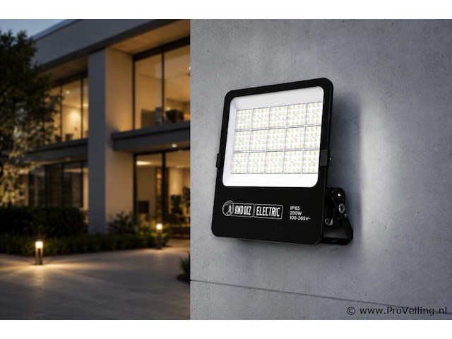 4 x led floodlight 200w – 6400k koud wit - zwart – ip65 – borneo-200 - afbeelding 1 van  5