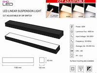 4 x led lineaire hanglamp 60w – 3cct instelbaar - zwart – fortis-60 3cct - afbeelding 4 van  5