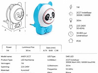 4 x led nachtlamp 1w – 2cct instelbaar - panda design – ip20 – andy 2cct - afbeelding 4 van  5