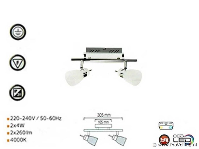4 x led plafondlamp – 2 spots – 2 x 4w – 4000k neutraal wit – zilver – hl7192l - afbeelding 4 van  4