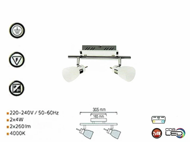 4 x led plafondlamp – 2 spots – 2 x 4w – 4000k neutraal wit – zilver – hl7192l - afbeelding 11 van  12