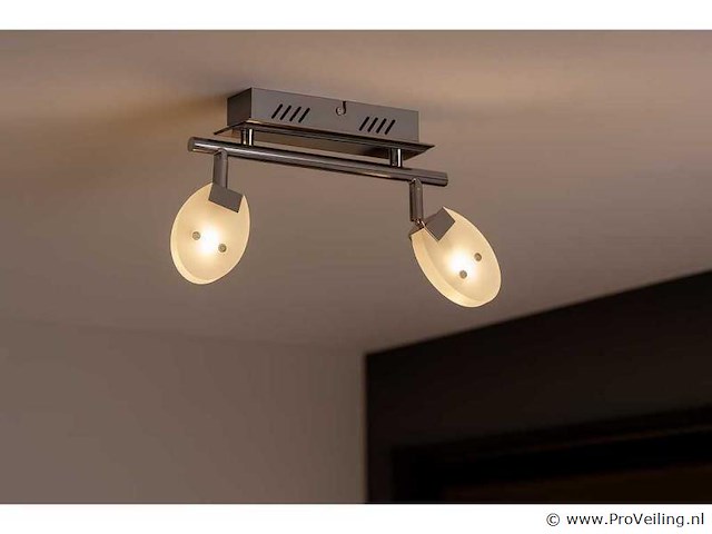 4 x led plafondlamp – 2 spots – 2 x 5w – 4000k neutraal wit – zilver – hl7162l - afbeelding 1 van  4
