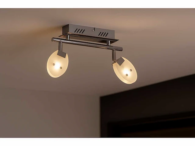 4 x led plafondlamp – 2 spots – 2 x 5w – 4000k neutraal wit – zilver – hl7162l - afbeelding 1 van  4