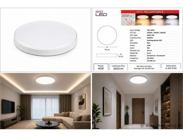 4 x led plafondlamp 40w – 3cct verstelbaar - wit – ip20 – hazel-40 3cct - afbeelding 5 van  5
