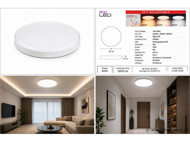 4 x led plafondlamp 40w – 3cct verstelbaar - wit – ip20 – hazel-40 3cct - afbeelding 5 van  5