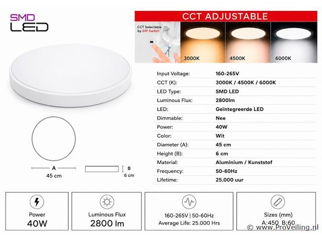 4 x led plafondlamp 40w – 3cct verstelbaar - wit – ip20 – hazel-40 3cct - afbeelding 4 van  5