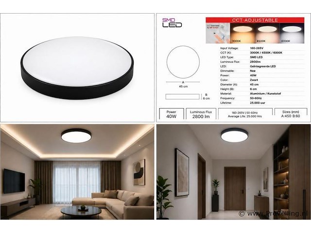 4 x led plafondlamp 40w – 3cct verstelbaar - zwart – ip20 – hazel-40 3cct - afbeelding 5 van  5
