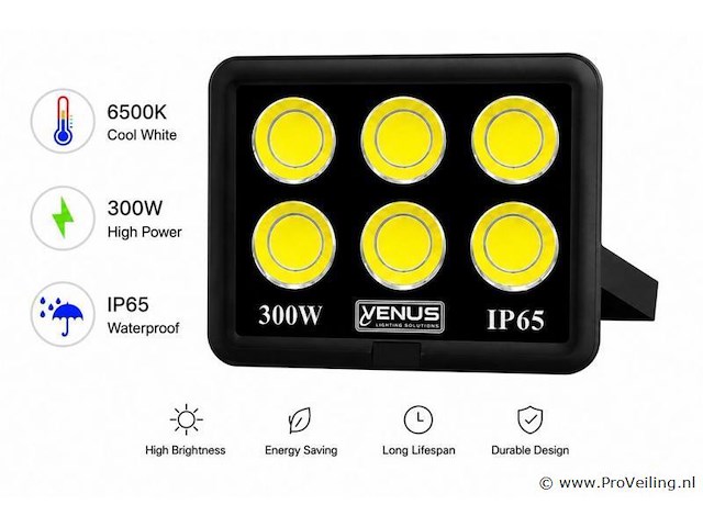 4 x led schijnwerper 300w – 6500k koud wit – ip65 – eyes-300 - afbeelding 2 van  5