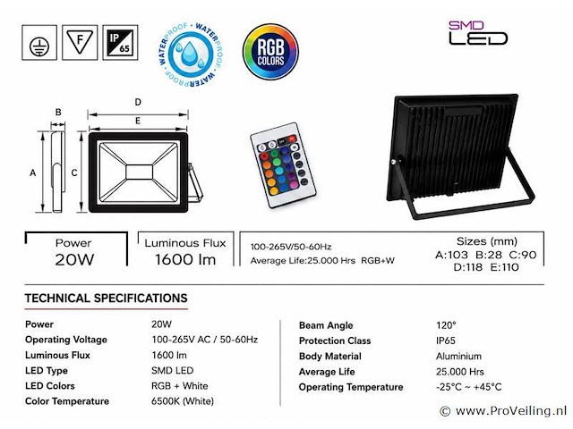 4 x rgb led floodlight 20w - zwart – ip65 – remix-20 - afbeelding 4 van  5