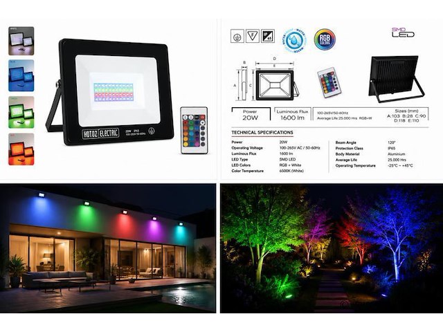 4 x rgb led floodlight 20w - zwart – ip65 – remix-20 - afbeelding 5 van  5
