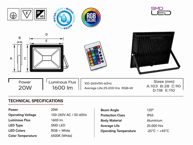 4 x rgb led floodlight 20w - zwart – ip65 – remix-20 - afbeelding 4 van  5