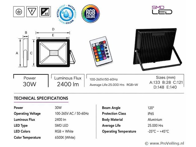 4 x rgb led floodlight 30w - zwart – ip65 – remix-30 - afbeelding 4 van  5