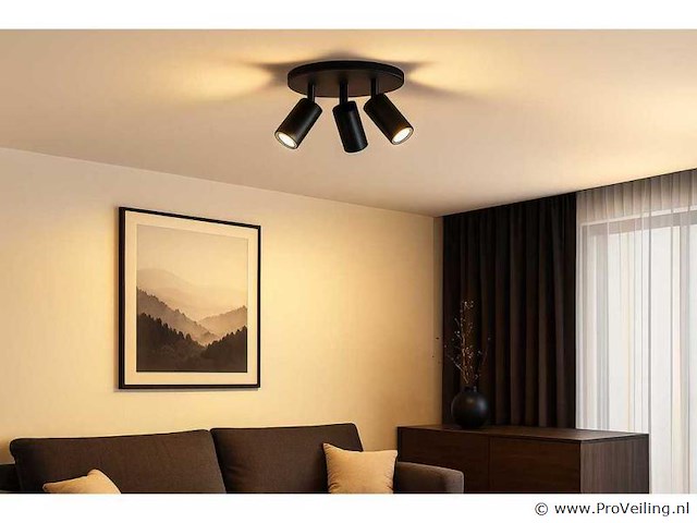 4 x ronde opbouwspot – 3 x gu10 – draaibare spots – zwart - afbeelding 1 van  6