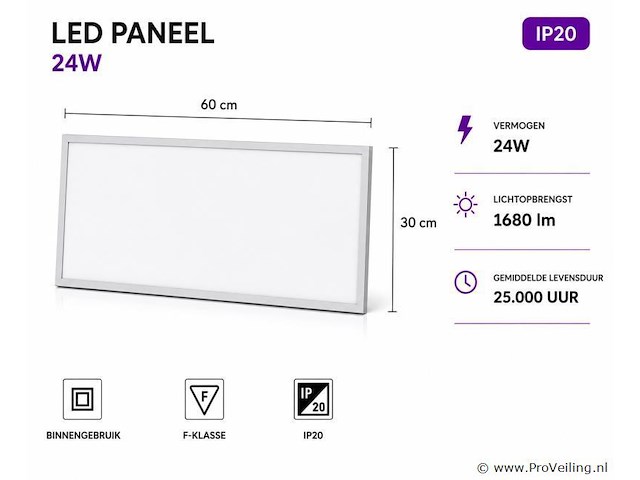 40 x led paneel 24w – 3000k warm wit - 595x295mm – ip20 – zodiac-24 - afbeelding 2 van  5