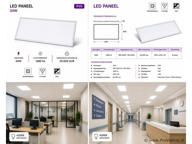 40 x led paneel 24w – 4200k neutraal wit - 595x295mm – ip20 – zodiac-24 - afbeelding 5 van  5