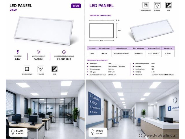 40 x led paneel 24w – 6400k koud wit - 595x295mm – ip20 – zodiac-24 - afbeelding 5 van  5