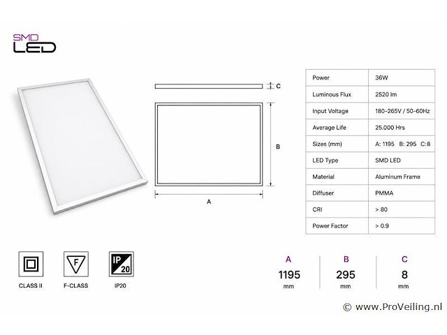 40 x led paneel 36w – 3000k warm wit - 1195x295mm – ip20 – zodiac-36 - afbeelding 4 van  5