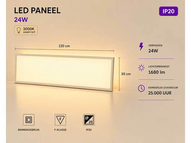 40 x led paneel 36w – 3000k warm wit - 1195x295mm – ip20 – zodiac-36 - afbeelding 1 van  5